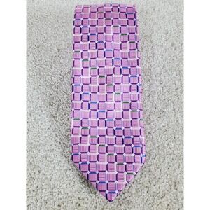 XMI Platinum Men's Neck Tie Pink Geometric Pattern Silk 61"